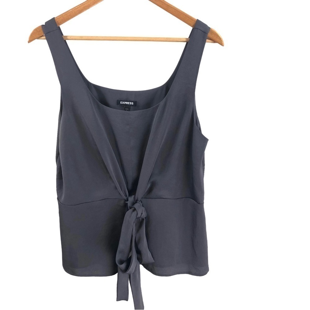 Express Sz L Grey Metallic Peplum Blouse Sleeveless Shimmer Tie Front Top